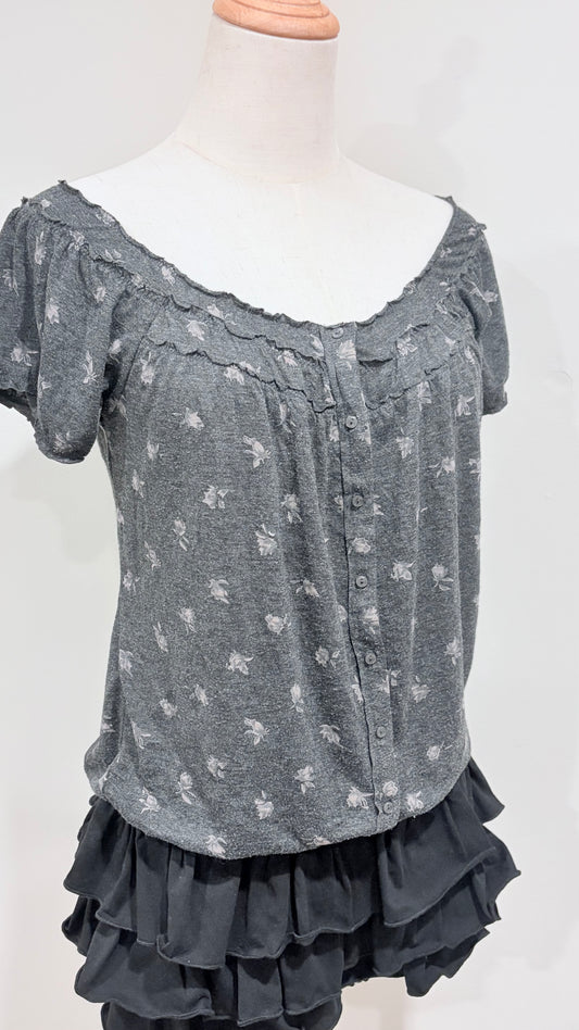 Dark Floral Peasant Blouse ( xxs-m )